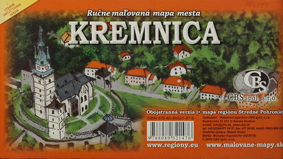 Kremnica ; Stredné Pohronie ručne maľovaná mapa mesta /