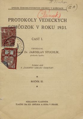 Protokoly vedeckých schôdzok v roku 1931. Časť I., ročník III. /