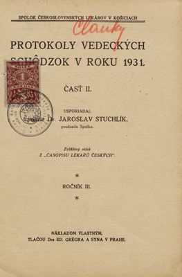Protokoly vedeckých schôdzok v roku 1931. Časť II., ročník III. /