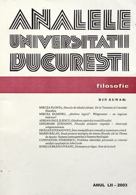 Analele Universităţii Bucureşti. Anul LII - 2003, Filosofie.