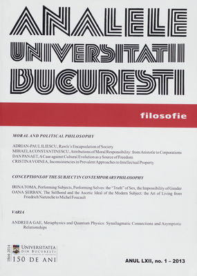 Analele Universitatii Bucuresti. Anul LXII, no. 1 - 2013, Filosofie.