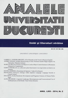 Analele Universitatii Bucuresti. Anul LXIII-2014, Nr. 2, Limbi şi literaturi străine.