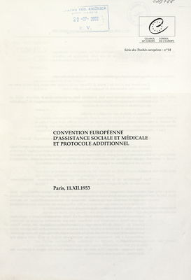 Convention européenne d´assistance sociale et médicale et protocole additionnel : Paris, 11.12.1953.