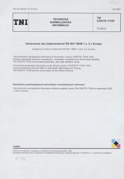 TNI CEN/TR 17439: 2022 (73 9012), Usmernenie ako implementovať EN ISO 19650-1 a -2 v Európe.