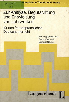 Zur Analyse, Begutachtung und Entwicklung von Lehrwerken für den fremdsprachlichen Deutschunterricht /