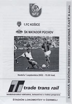 1. FC Košice verzus ŠK Matador Púchov : ligová sezóna 2002/2003 - jesenná časť 8. kolo : nedeľa 1. september 2002 - 15.00 hod. Štadión Lokomotívy v Čermeli /