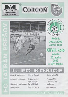 1. FC Košice verzus FC Tatran Prešov : XXVI. kolo ročník 2001/2002 jarná časť : sobota 20. apríla 2002 o 16:00 hodine /