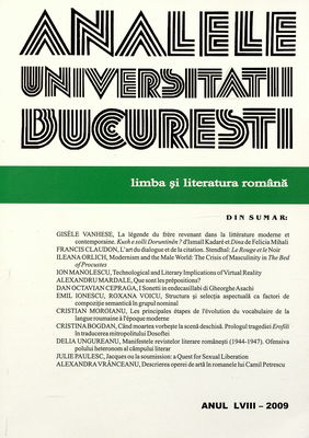 Analele Universităţii Bucureşti. Anul LVIII - 2009, Limba şi literatura română.