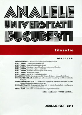 Analele Universităţii Bucureşti. Anul LX, vol. I - 2011, Filosofie.