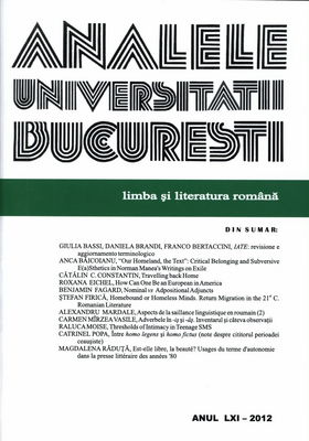 Analele Universităţii Bucureşti. Anul LXI-2012, Limbi şi literaturi română.