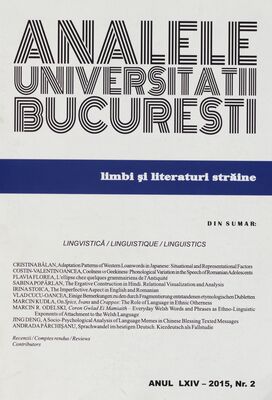 Analele Universitatii Bucuresti. Anul LXIV-2015, Nr. 2, Limbi şi literaturi străine.