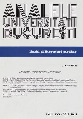 Analele Universitatii Bucuresti. Anul LXV-2016, Nr. 1, Limbi şi literaturi străine.
