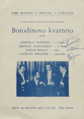 Borodinovo kvarteto (SSSR) : piatok, 29. novembra 1963 o 20. hod., Dom umenia /