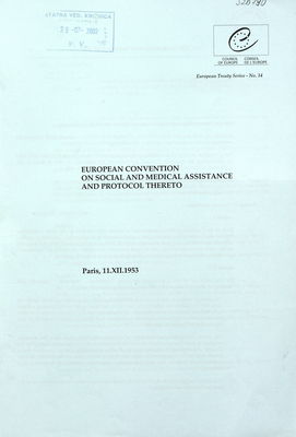 European convention on social and medical assistance and protocol thereto : Paris, 11.12.1953.