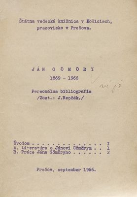 Ján Gömöry 1869-1966 : personálna bibliografia /