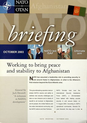 NATO briefing. October 2003, Working to bring peace and stability to Afghanistan