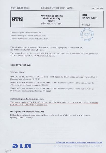 STN EN ISO 3952-4: 2000 (01 3226), Kinematické schémy. Grafické značky Časť 4 (ISO 3952-4: 1984)