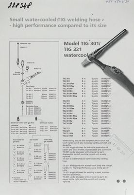 TIG welding hose Model TIG 301/TIG 321 watercooled.