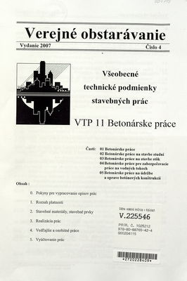 Všeobecné technické podmienky stavebných prác. VTP 11, Betonárske práce.