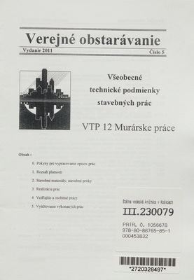 Všeobecné technické podmienky stavebných prác. VTP 12, Murárske práce.