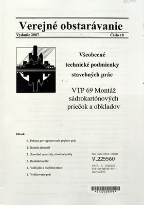 Všeobecné technické podmienky stavebných prác. VTP 69, Montáž sádrokartónových priečok a obkladov.