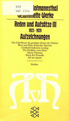 Gesammelte Werke in 10 Bänden : Reden und Aufsätze 3 : 1925-1929 : Buch der Freude : Aufzeichnungen 1889-1929 /