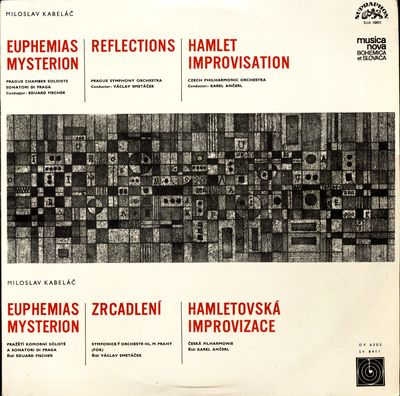Euphemias mysterion skladba pro soprán a komorní orchestr na řécká slova. Zrcadlení : devět miniatur pro orchestr. Hamletovská improvizace : pre velký orchestr /
