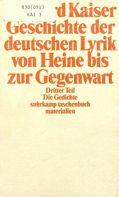 Geschichte der deutschen Lyrik von Heine bis zur Gegenwart : Ein Grundriß in Interpretationen. 1. Teil /