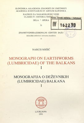 Monograph on earthworms (Lumbricidae] of the Balkans. 1 /